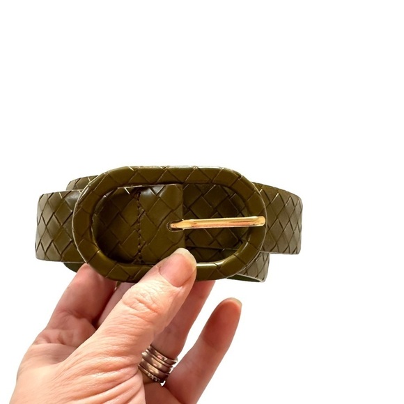 NWOT Mango Samitier Vegan Leather Woven Belt in Olive L - Picture 7 of 7